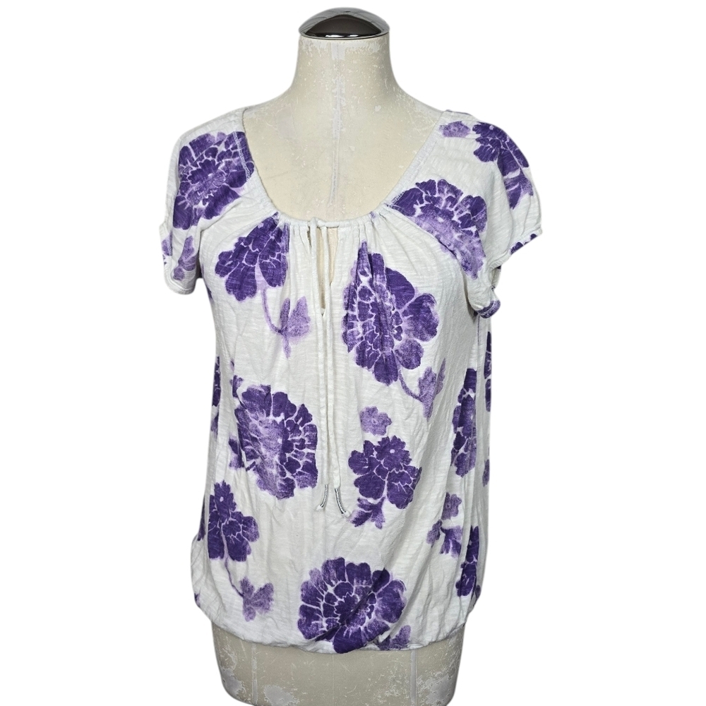 Aeropostale White Purple Floral Top XL